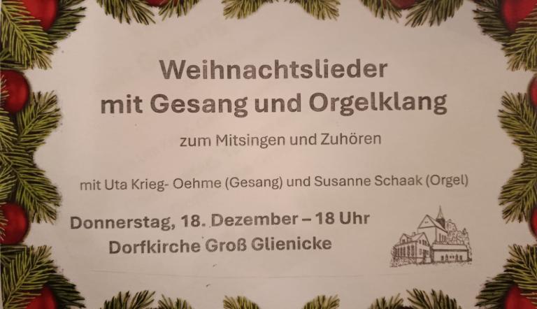 Weihnachtslieder, Konzert mit Gesang und Orgel